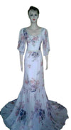 U Neck Crystal & Pearl Beaded Printed Gown, Medium