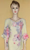 Crystal Beaded Floral Printed Linen Gown. Medium