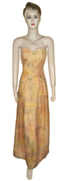 Sleeveless Crystal Beaded Golden Muslin Silk Gown. Medium