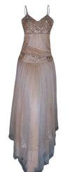 Sleeveless Crystal Beaded Golden Gown. Medium