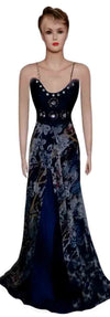 Crystal Beaded Printed Chiffon Sateen Gown. Medium.