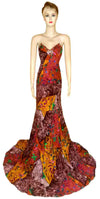 Crystal Beaded Multi Colored Chiffon Gown. Medium