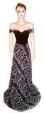 Pearl Beaded Zebra Printed Chiffon Gown. Medium