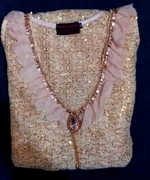 Diamond Beaded Golden Katan Net Dress. Medium