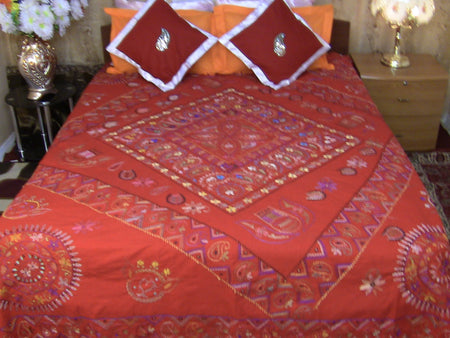 Hand Embroidered Applique Designer Bedspread Coverlet Set (On order)