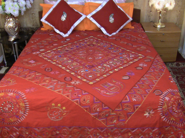 Hand Embroidered Needle Work Designer Bedspread Coverlet / Quilt  Set. Gift or Save for Family.  Queen / King