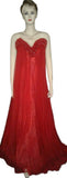 Sleeveless Handcrafted Chiffon Silk Red Gown. Medium