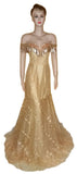 Designer Silk Net Lace Gold Royal Gown. Medium