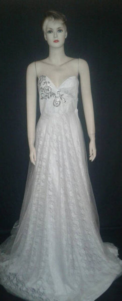 Crystal Beaded Sateen Silk Net Wedding Gown. Medium.