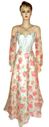 Crytal Beaded Floral Printed Tissue Silk Gown. Medium