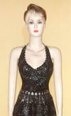 Sleeveless Pearl Beaded Designer Tissue Silk Black Gown. Medium