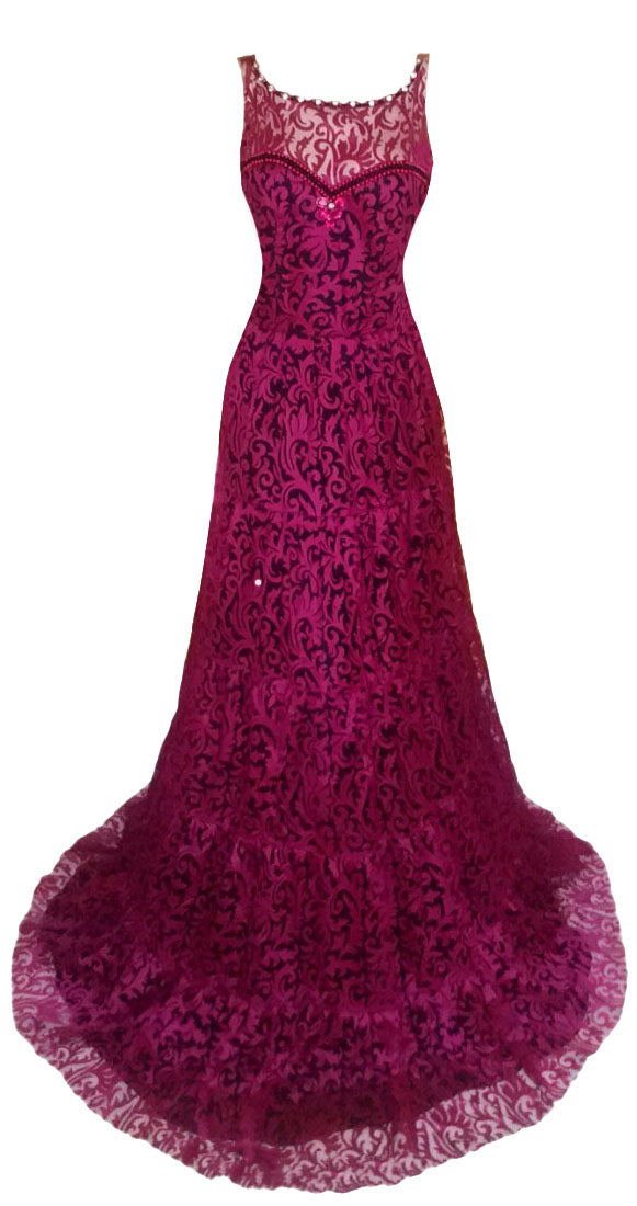 Pearl & Diamond Beaded Designer Silk Katan Lace  Gown. Medium