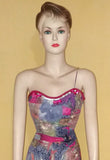 Sleeveless Crystal & Pearl Beaded Multicolored Chiffon Gown. Medium