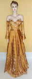 Off Shoulder Beaded Tissue Silk Katan Gown. Medium.