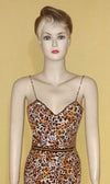 Sleeveless Crystal & Pearl Beaded Leopard Printed Linen Gown. Medium.