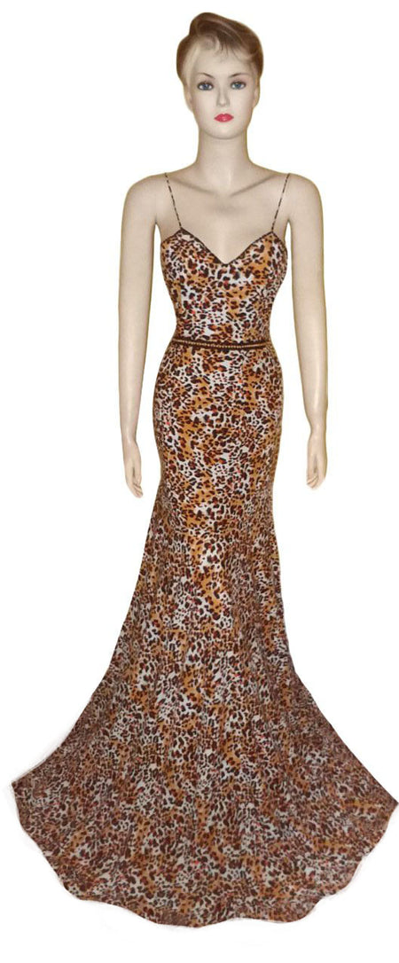 Pearl Beaded Printed Chiffon Gown. Medium.