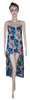 Off Shoulder Crystal Beaded Printed Silk Dress. Medium.