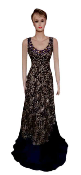 Sleeveless Crystal & Pearl Beaded Silk Net Gown. Medium