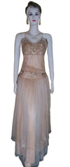 Sleeveless Crystal Beaded Golden Gown. Medium