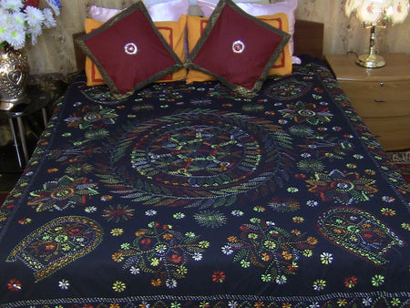 Hand Embroidered Applique Designer Bedspread Coverlet Set (On order)