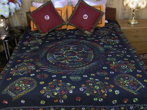 Hand Embroidered Needle Work Special Days Designer Bedspread Coverlet / Quilt Set.  Gift or Save for Family. Queen / King