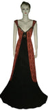 Crystal Beaded Black & Red Linen Gown. Medium