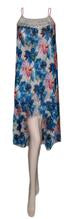 Off Shoulder Crystal Beaded Printed Silk Dress. Medium.