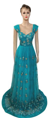 Sleeveless Beaded Floral Silk Sateen Net Gown.  Medium