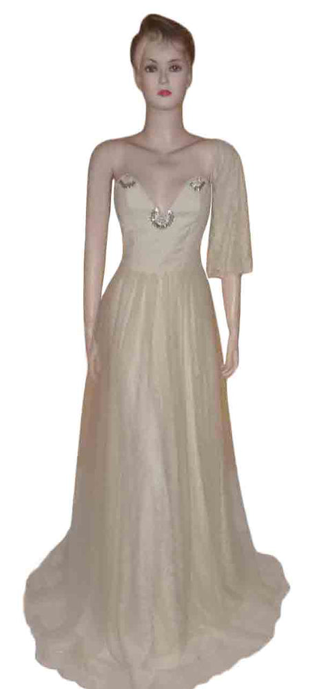 Pearl Beaded 1960s Linen Gown. Medium