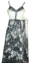 Sleeveless Crystal Beaded  Black & White Floral Silk Dress. Small