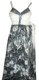 Sleeveless Crystal Beaded  Black & White Floral Silk Dress. Small