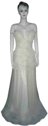 Sleeveless Sateen Silk Lace Latest Designer Golden Gown Medium