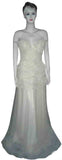 Sleeveless Sateen Silk Lace Latest Designer Golden Gown Medium