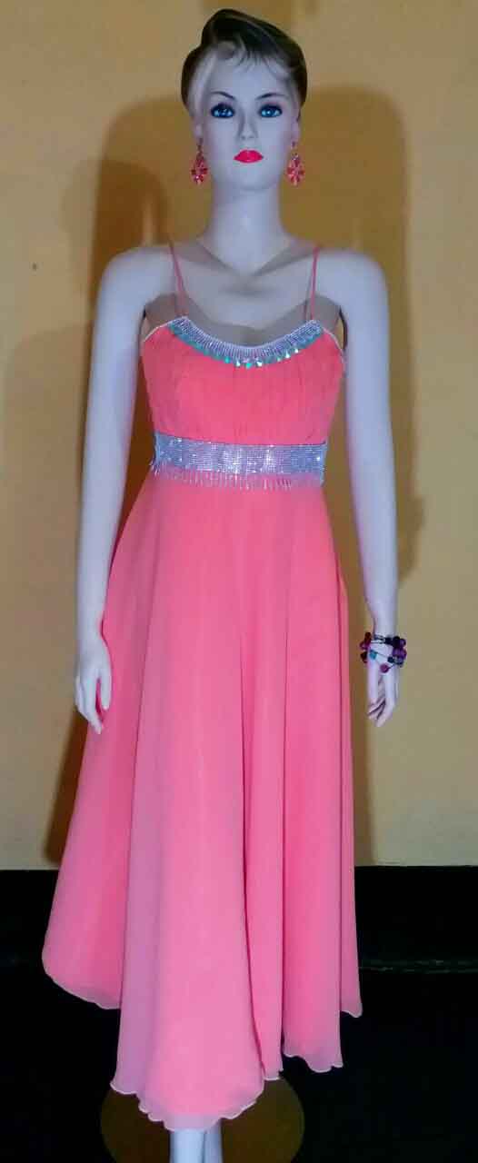 Sleeveless Crystal Beaded Designer Chiffon Dress. Small