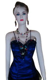 Sleeveless Multi Colored Beaded Designer Evening Silk Dress. Medium