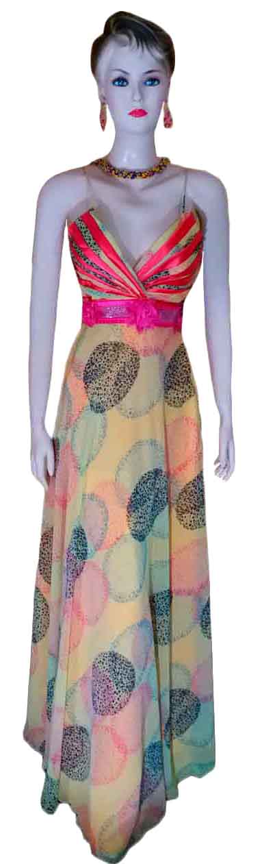 Multicolored Designer Evening Dress. Small