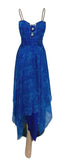 Sleeveless Crystal Beaded Blue Chiffon Midi Dress