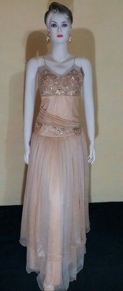 Sleeveless Crystal Beaded Golden Gown. Medium