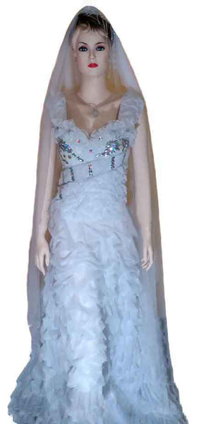 Sleeveless Crystal Beaded designer Wedding Gown. Small
