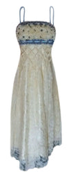 Sleeveless Hand-Stitched Golden Cream Silk Lace Designer Dress. Small