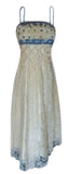 Sleeveless Hand-Stitched Golden Cream Silk Lace Designer Dress. Small