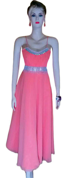 Sleeveless Crystal Beaded Designer Chiffon Dress. Small