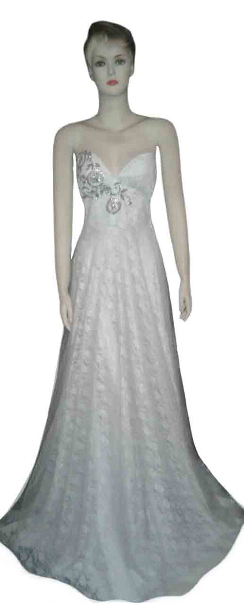 Crystal Beaded Sateen Silk Net Wedding Gown. Medium.