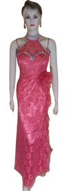 Sleeveless Artful Crystal Beaded Silk Sateen Gown. Small