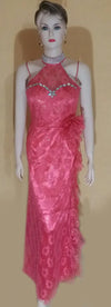 Sleeveless Artful Crystal Beaded Silk Sateen Gown. Small