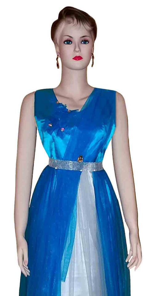 U Neck Crystal Beaded Designer Silk Dress. Small