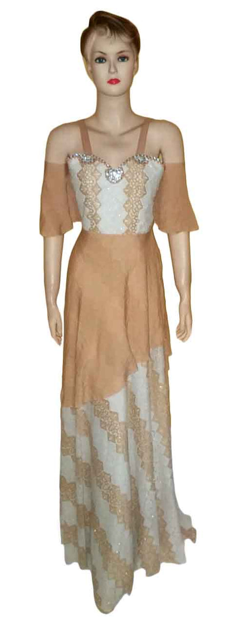 Pearl Beaded 1960s Linen Gown. Medium