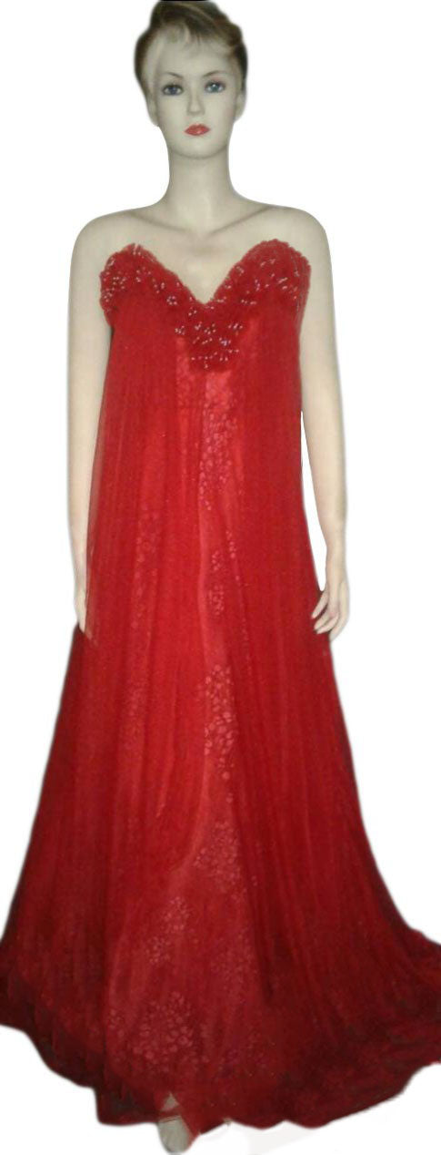 Sleeveless Floral Designer Sateen Silk Net Gown. Medium