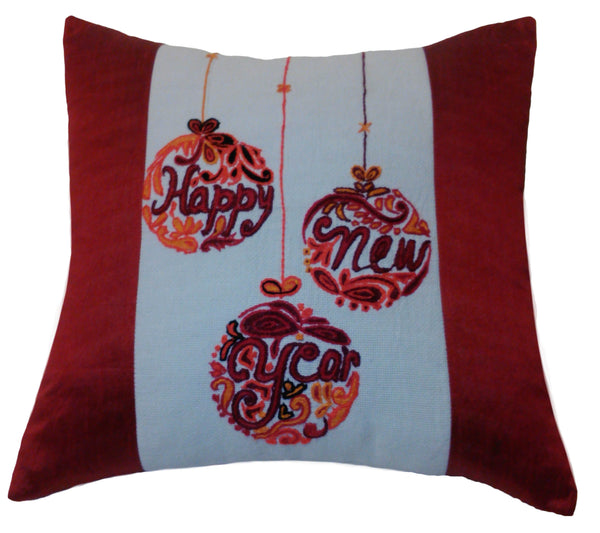 Needle Point New Years Designer Pillow. Medium