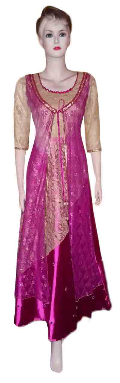 U Neck Crystal Beaded Purple Gold Dress Medium.